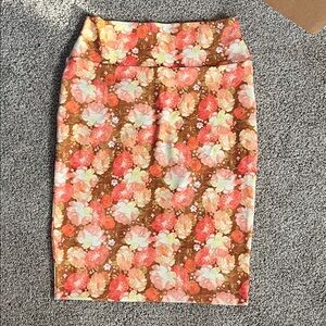LuLaRoe Coral and Brown Floral Pencil Skirt